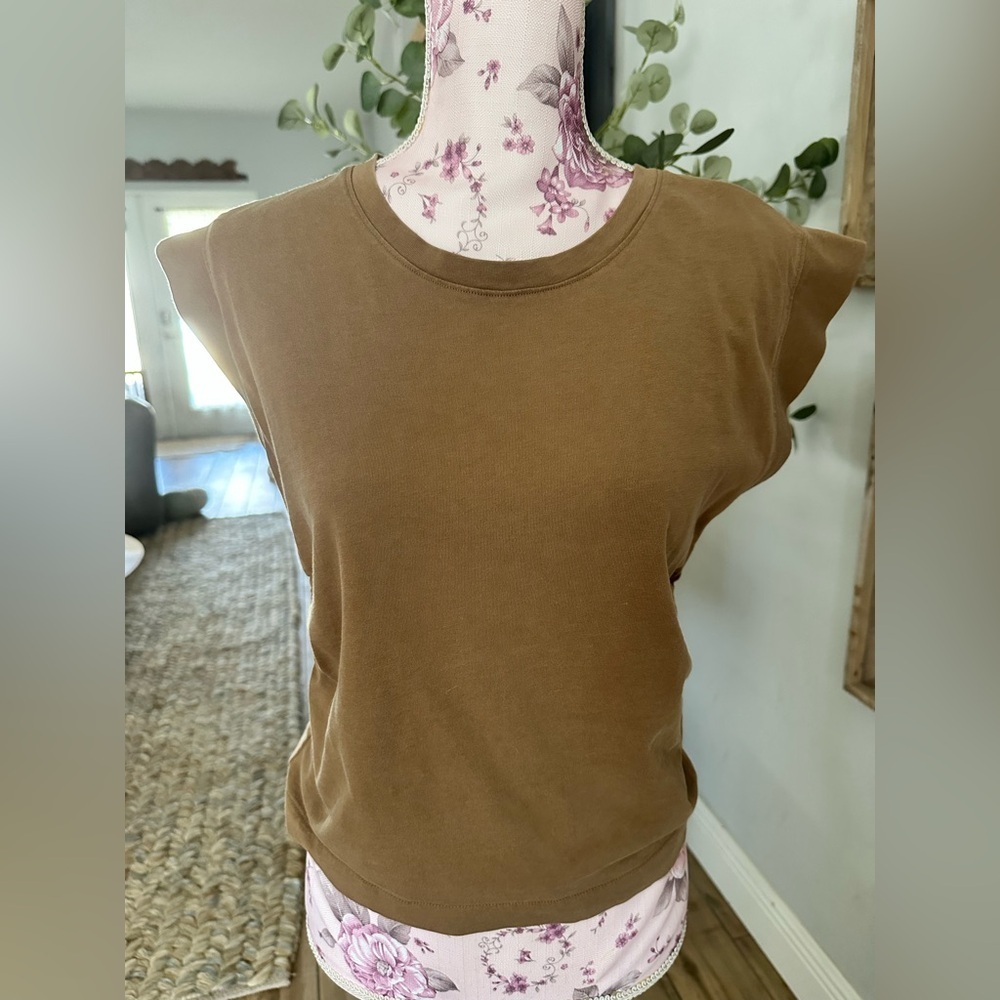 Madewell ruched Women's Brown Crewneck Cap-Sleeve Top